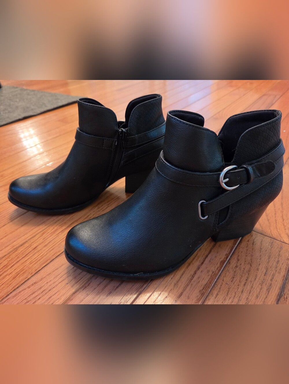 Black Ankle Booties with Side Buckle - Women 8